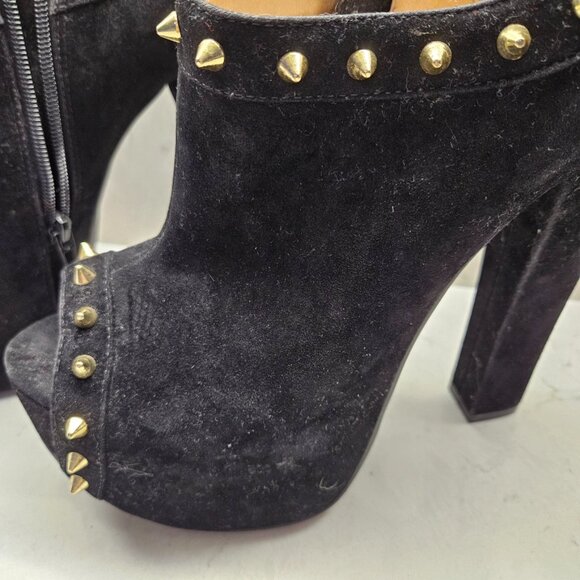 Luichiny Black Faux Suede "Mighty Miss" Platform Block Heel Stud Boots - size 9 - Picture 2 of 7